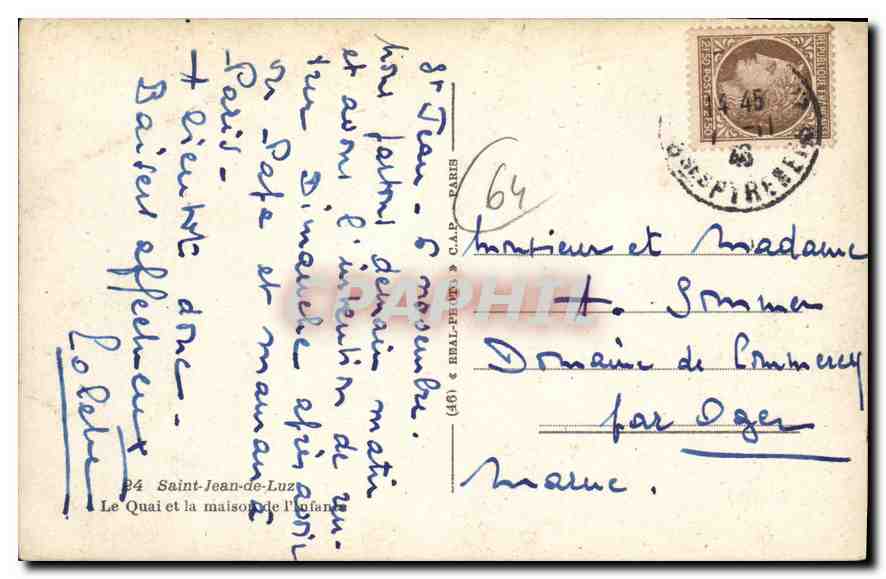 CPM Saint Jean de Luz Le Quai et la maison de l'infante — Verso