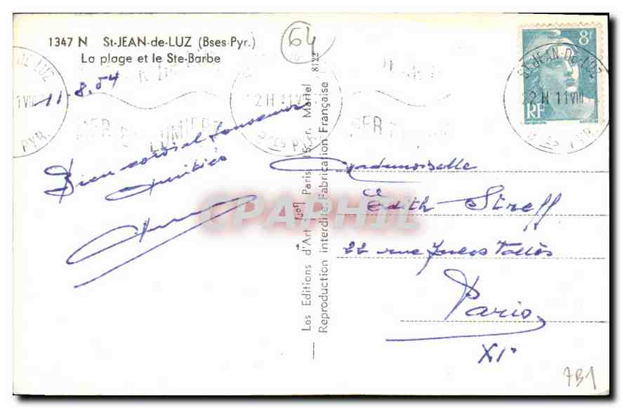CPM Saint Jean de Luz (Bses Pyr) La Plage et le Ste Barbe — Verso