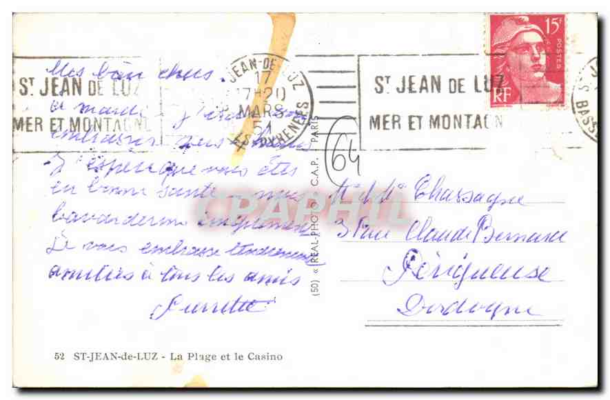 CPM Saint Jean de Luz La Plage et le Casino — Verso