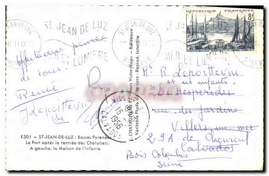 CPMA Saint Jean de Luz  (Basses Pyrenees) Le Port apres la rentree des chalutiers a gauche la Maison — Verso