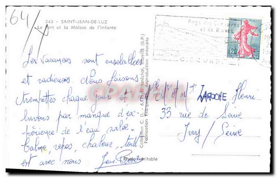 Saint-Jean-de-Luz — Le port et la Maison de l'Infante — Éditeur C. Varachal — Verso