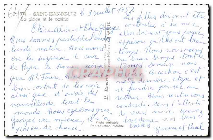 CPM Saint Jean de Luz La Plage et le Casino Volle-Ball Volley Ball — Verso