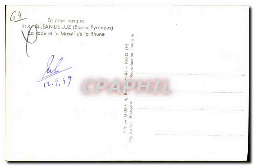 CPM Saint Jean de Luz ( Basses Pyrenees) En pays basque La rade et le Massif de la Rhune — Verso