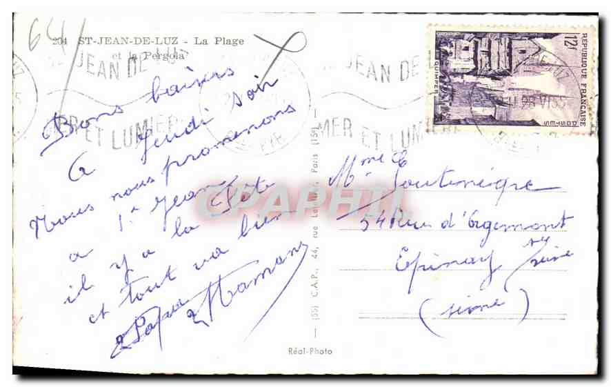 CPM Saint Jean de Luz La Plage et la Pergola — Verso