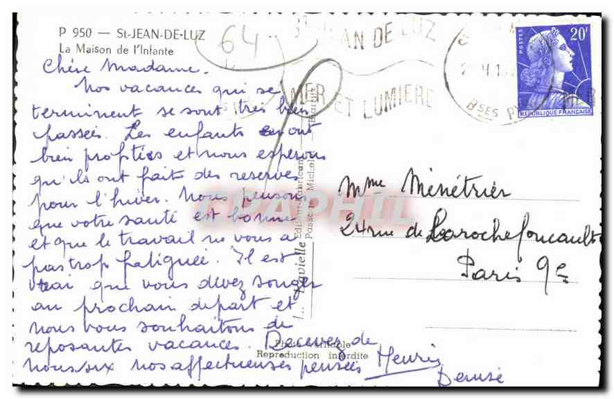 CPM Saint Jean de Luz La Maison de l'Infante — Verso