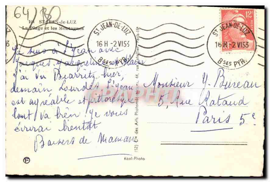 CPM Saint Jean de Luz La Plage et les Montagnes — Verso