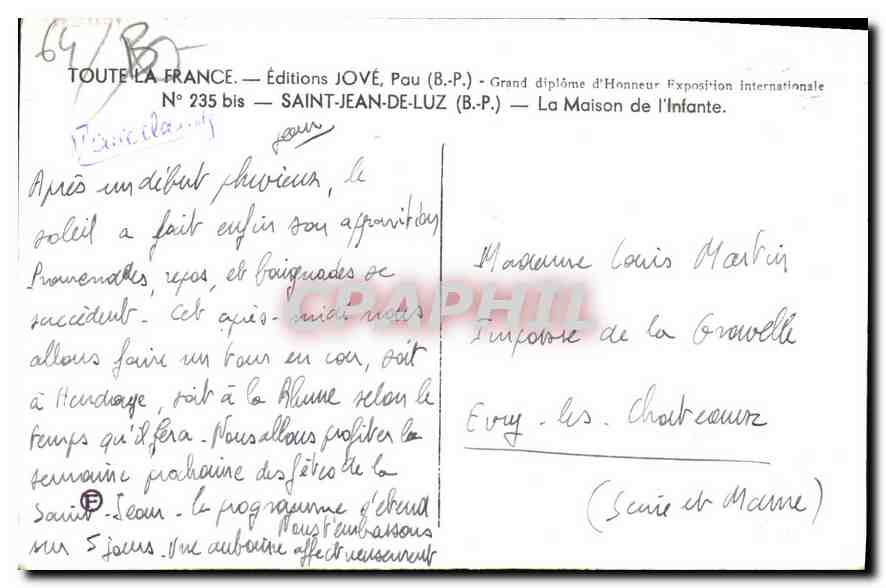 CPM Saint Jean de Luz (B P) La Maison de l'Infante — Verso