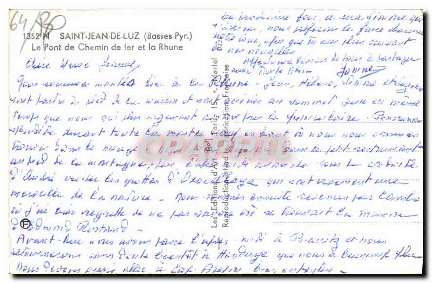 CPM Saint Jean de Luz (Basses Pyr) Le Pont de Chemin de fer et la Rhune — Verso
