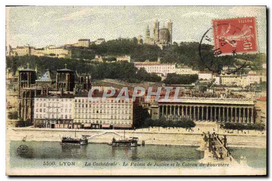 Lyon - La Cathédrale, Le Palais de Justice et le Coteau de Fourvière — éditeur non visible, n° de série 5500