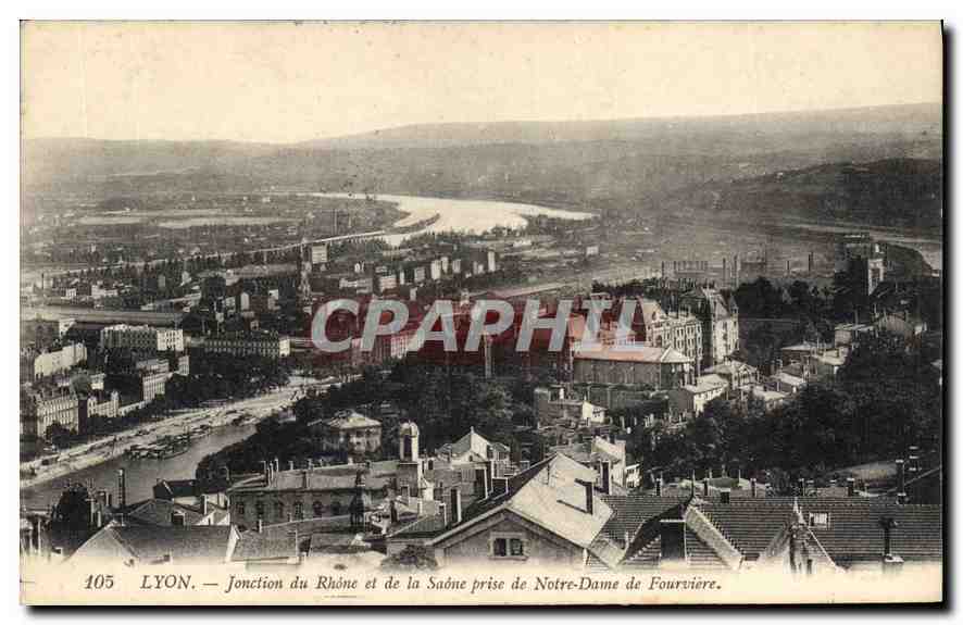 LYON — Jonction du Rhône et de la Saône prise de Notre-Dame de Fourvière — CPAPHIL n°105