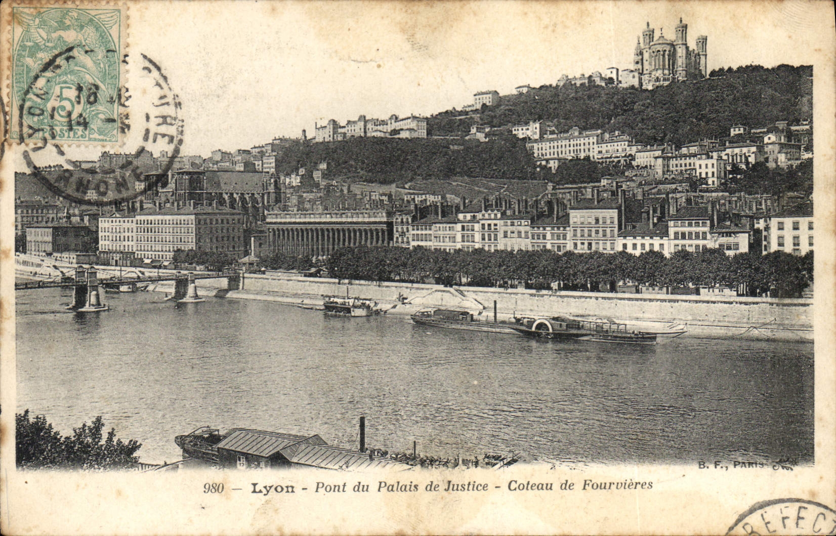 Lyon - Pont du Palais de Justice - Coteau de Fourvières — B. F., Paris, n° 980
