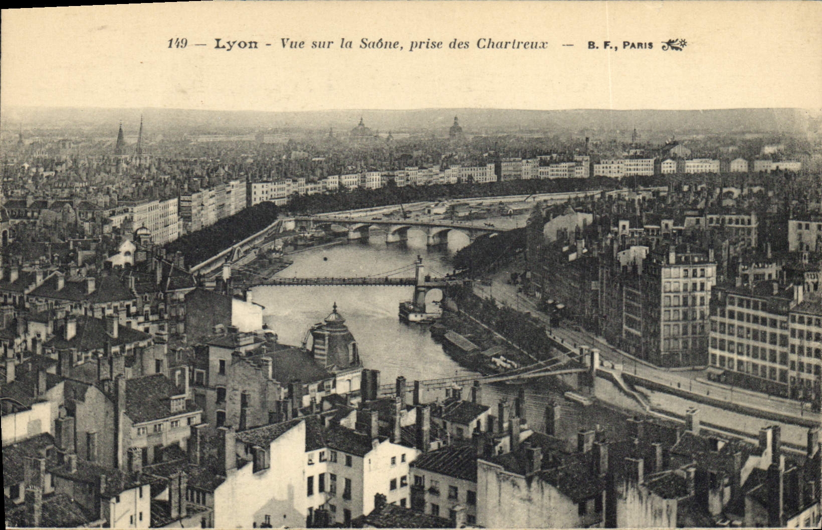 Lyon - Vue sur la Saône, prise des Chartreux — B. F., Paris