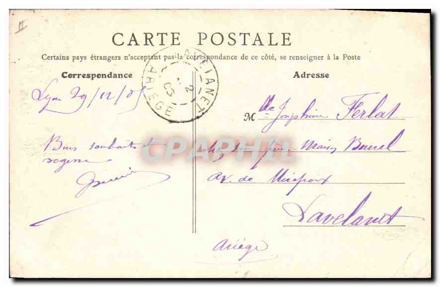 Lyon — Pont du Palais de Justice — Coteau de Fourvières — B.F., Paris, n°980 — Verso