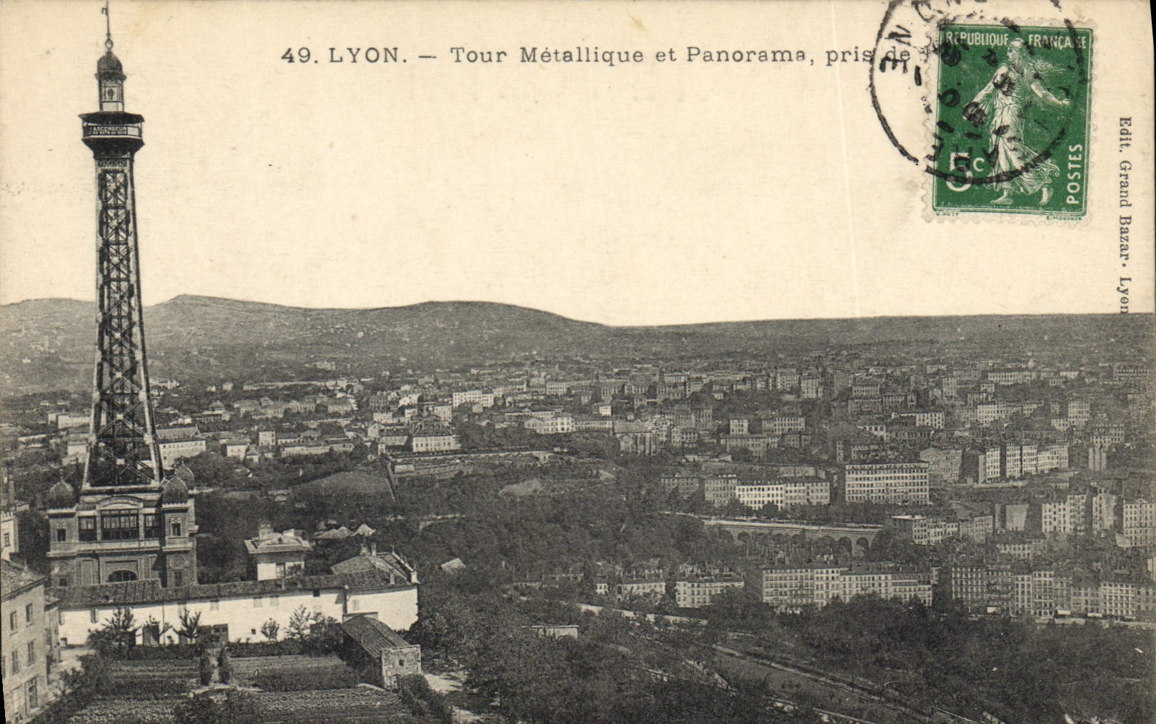 LYON — Metalltürme und Panorama, aus dem Metallturm genommen — Ed. Grand Bazar, Lyon