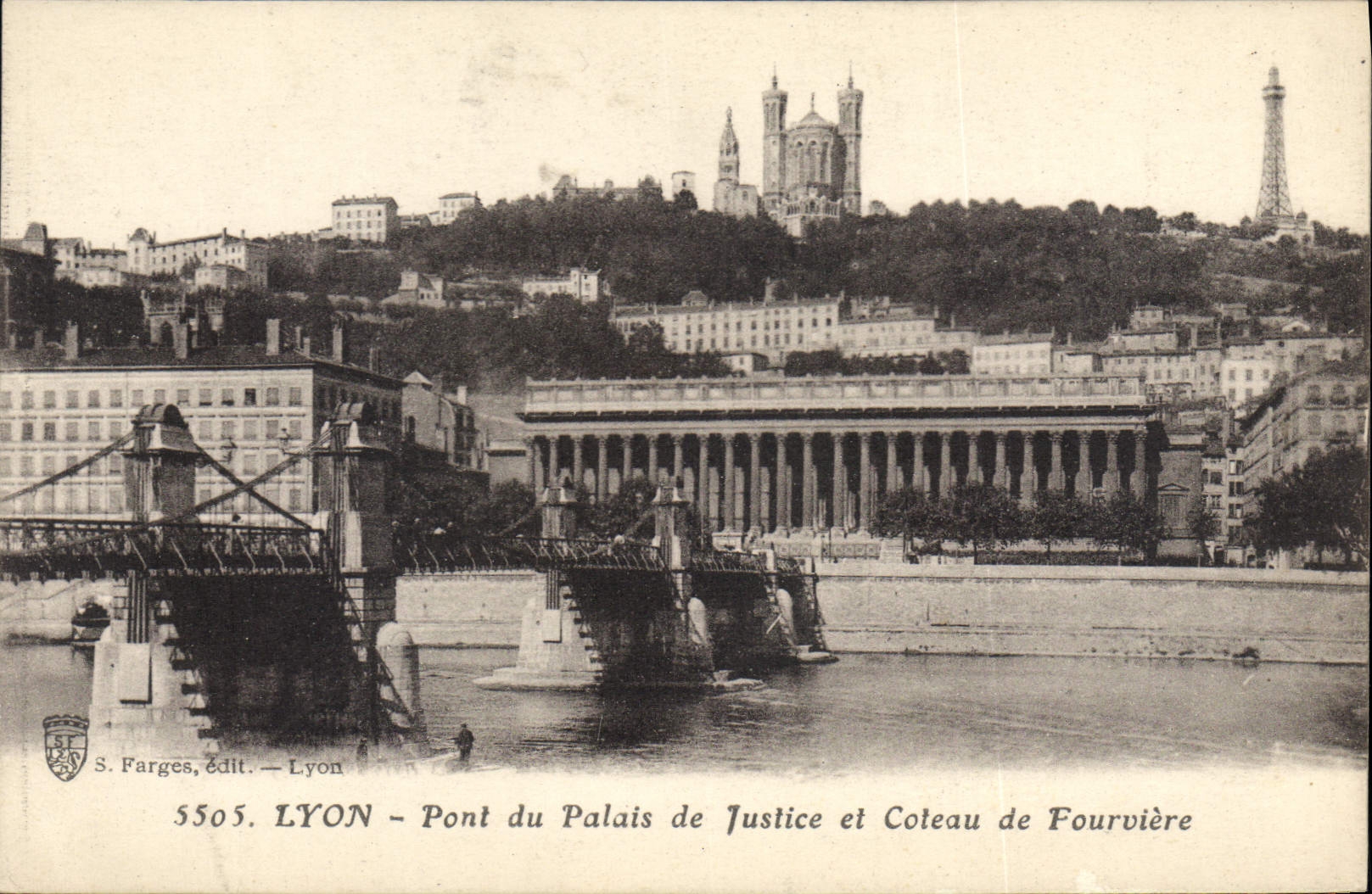 LYON - View of the Bridge of the Palace of Justice and Fourvière Hill — S. Farges, publisher — Lyon, no. 5505