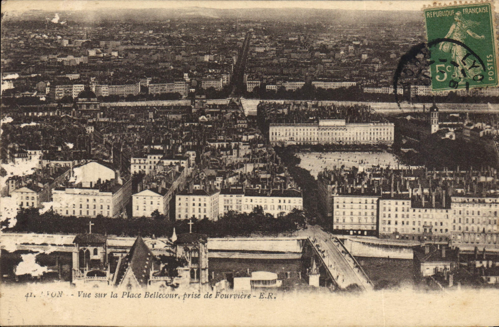 Lyon — Blick auf die Place Bellecour, von Fourvière — E.R.