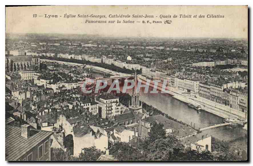 CPA Lyon Eglise Saint Georges Cathedrale Saint Jean Quais de Tilsitt et des Celestins Panorama sur l