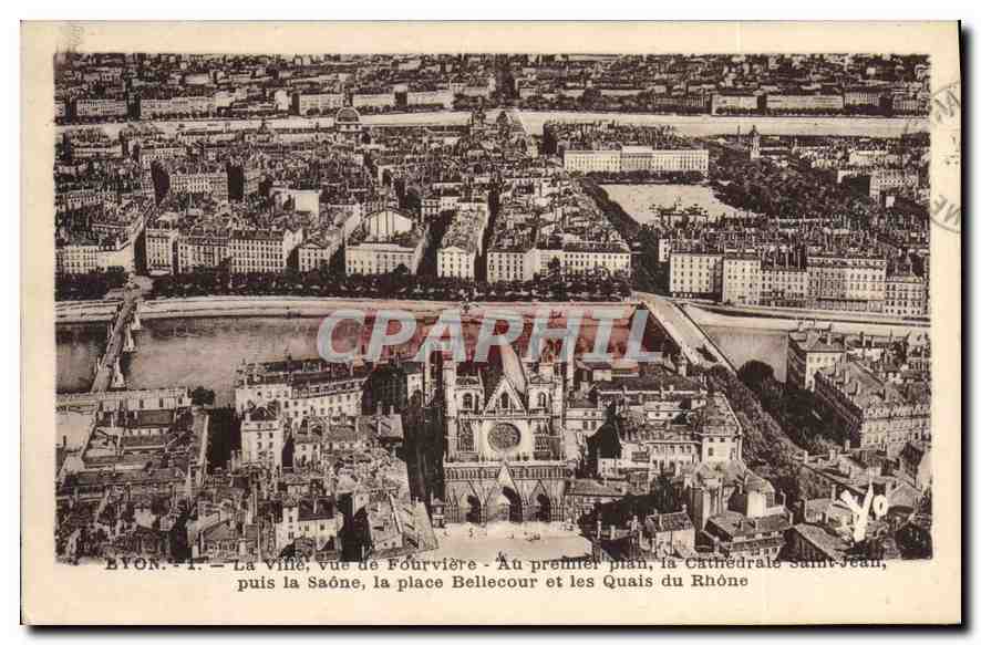 Lyon — Vue de Fourvière, la Saône, la place Bellecour et les Quais du Rhône — J. Gallard, n°1