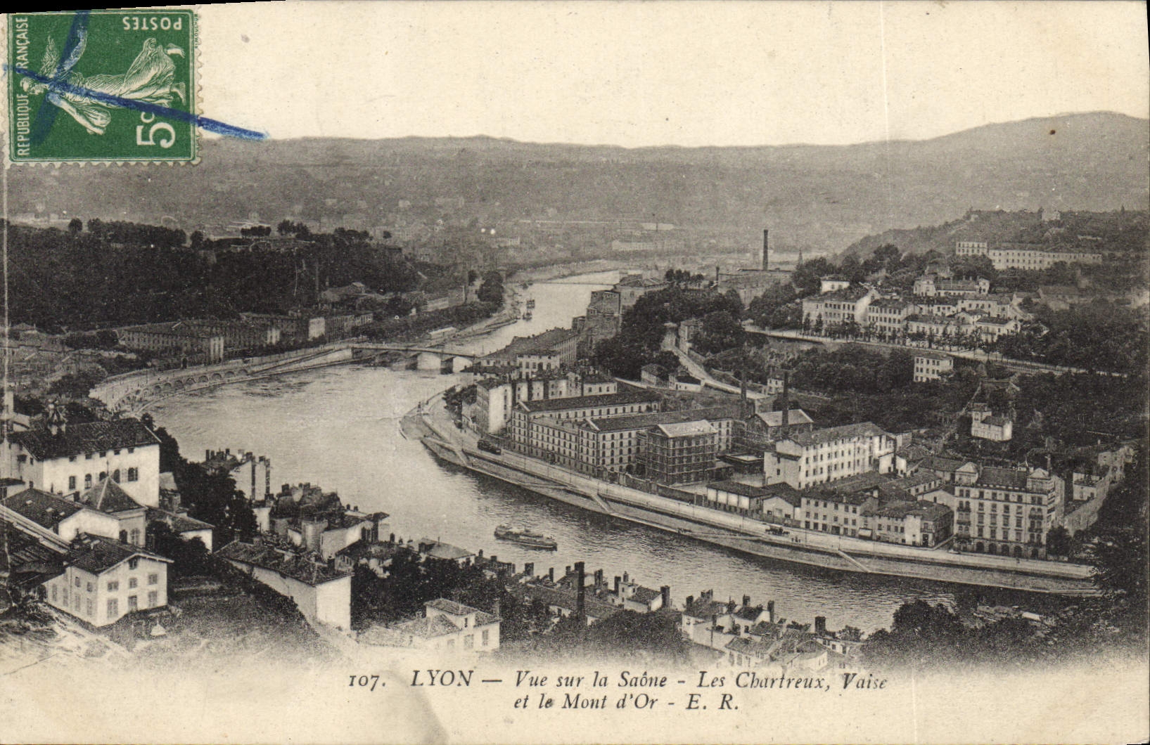 LYON — View over the Saône — Les Charteaux, Vaise and the Mont d'Or — E. R. — n° 107