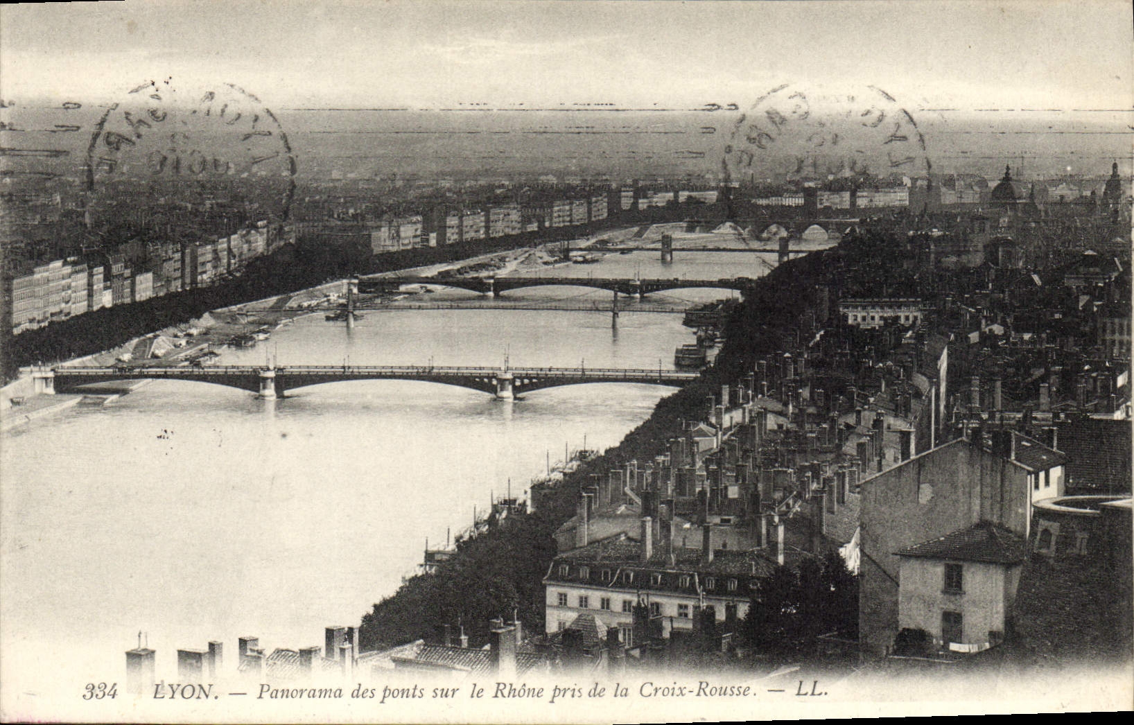 Lyon — Panorama des ponts sur le Rhône pris de la Croix-Rousse — LL. n° 334