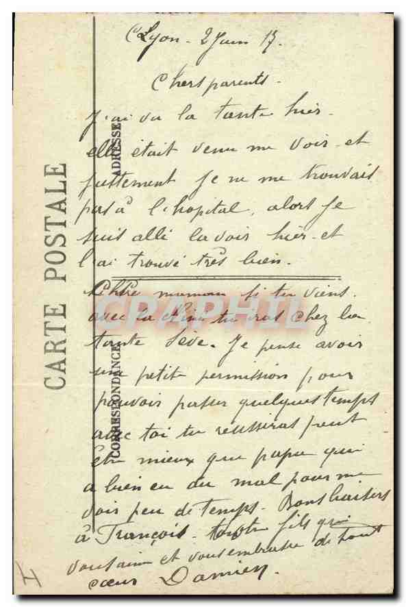 CPA Lyon Pont du Palais de Justice et Coteau de Fourviere — Verso