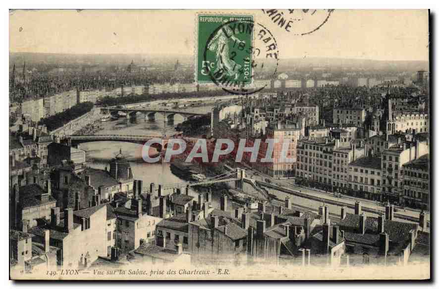 LYON — Vue sur la Saône, prise des Chartreux — E.R.