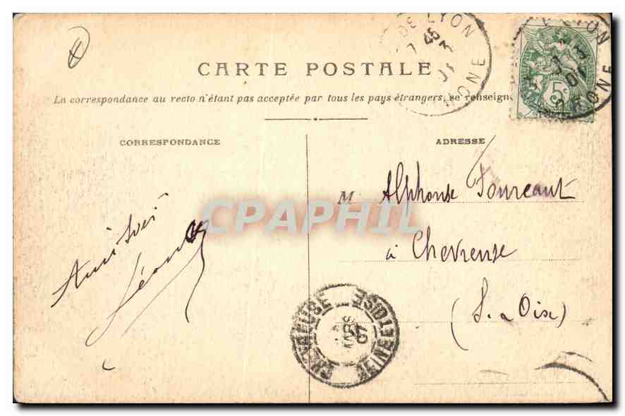 CPA Lyon Cours du Midi et Place Carnot Tramway — Verso