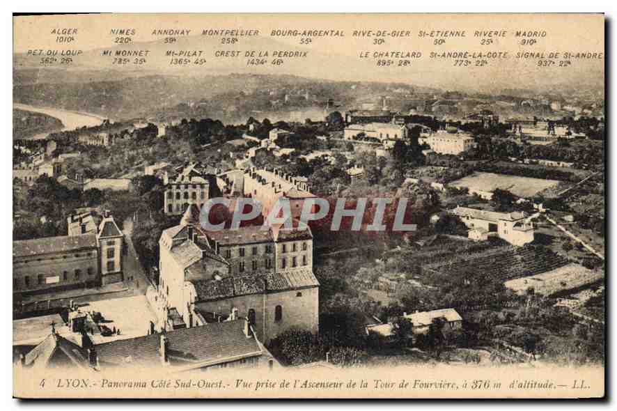 CPA Lyon Panorama Cote Sud Ouest Vue de l'Ascenseur de la Tour de Fourviere a 376 km d'alttitude