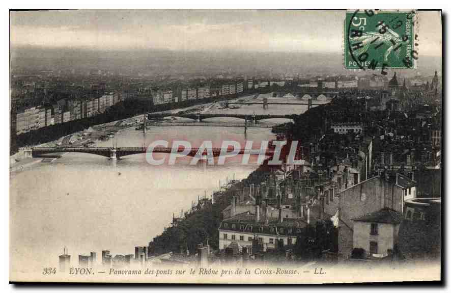 Lyon — Panorama der Brücken über den Rhône von der Croix-Rousse — LL. n° 334