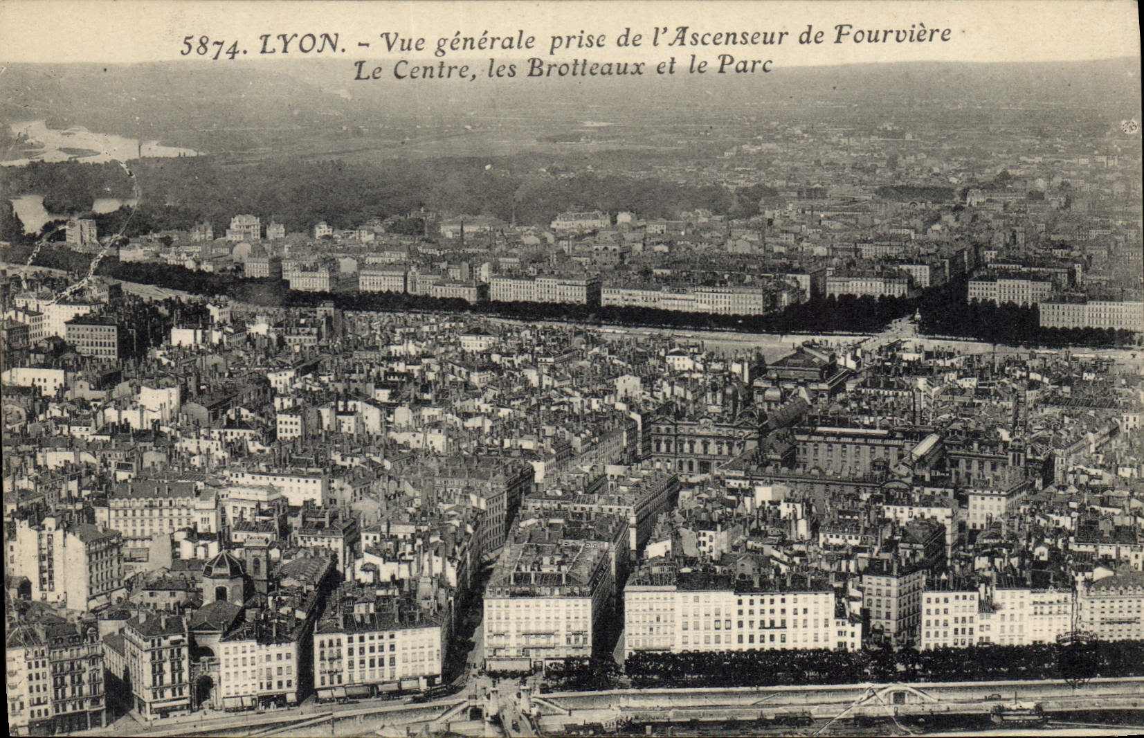 LYON — Allgemeiner Blick vom Fourvière-Funkeleiter, Das Zentrum, die Brotteaux und der Park — n° 5874