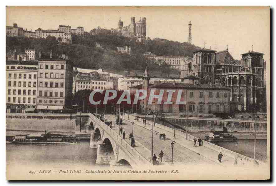 LYON — Pont Tilsitt — Cathédrale St-Jean et Coteau de Fourvière — E.R.