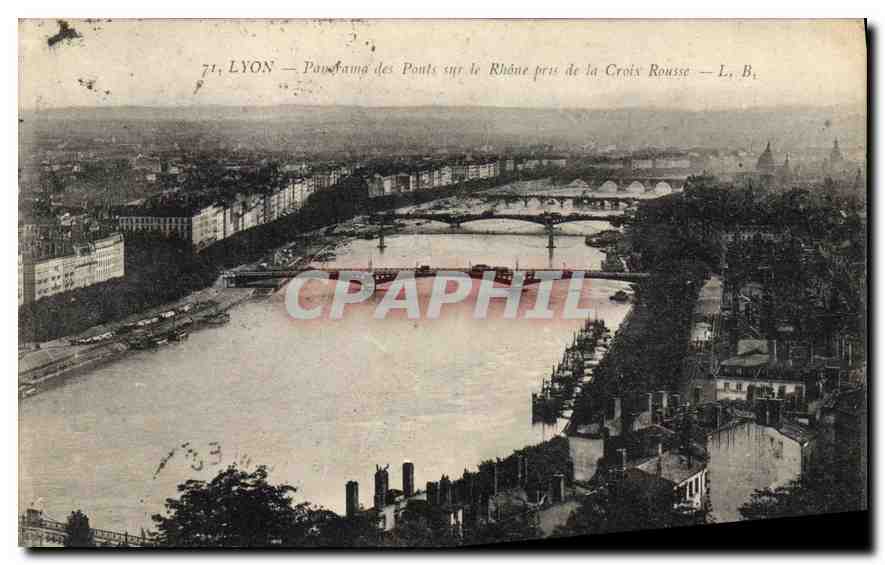LYON — Panorama des Ponts sur le Rhône près de la Croix Rousse — L. B.