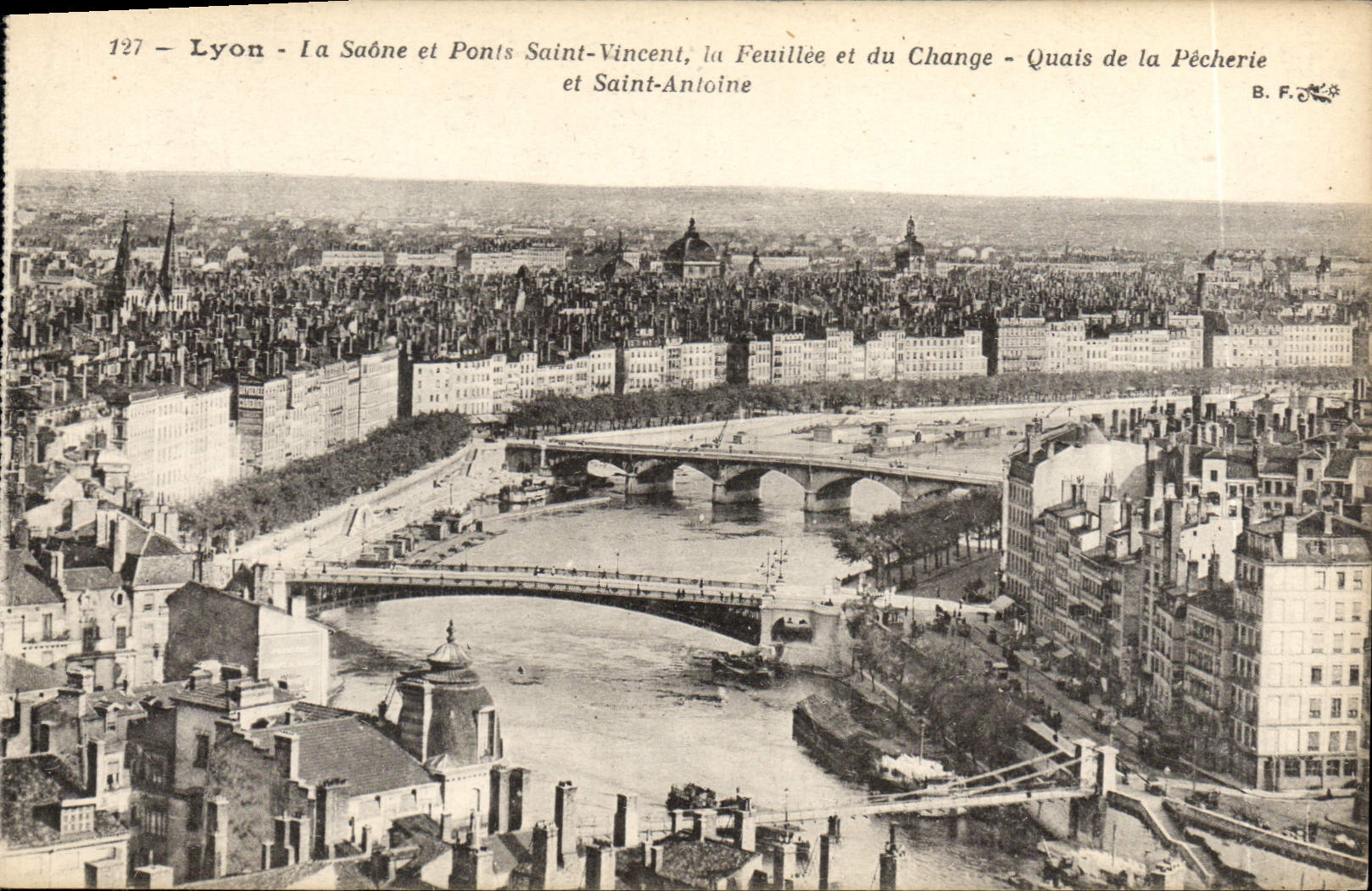 Lyon - Die Saône und Brücken Saint-Vincent, la Feuillée und du Change - Quais de la Pêcherie