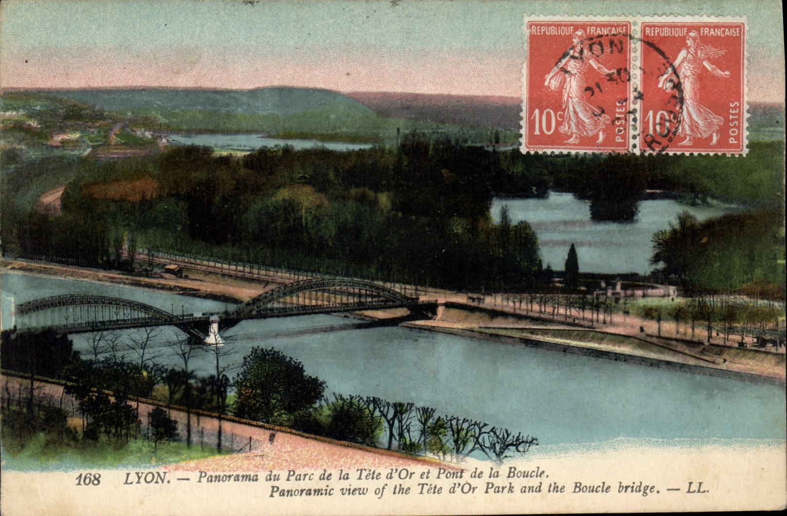 LYON — Panorama des Parc de la Tête d'Or und Pont de la Boucle — LL. N° 168