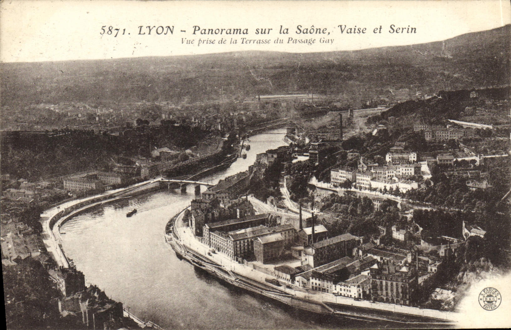 LYON - Panorama sur la Saône, Vaise et Serin — Vue prise de la Terrasse du Passage Gay — éditeur : L. PASCAL, Lyon, n° 5871