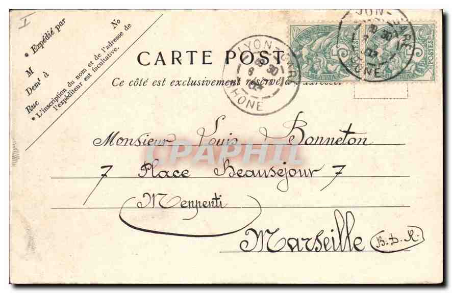 Lyon. Place des Jacobins. Vue de Rue Centrale — V. P. Paris N. 317 — Verso