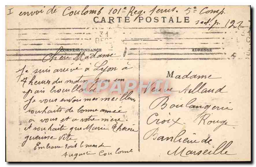 CPA Lyon Place Carnot Monument de la Repubique et Coleau de Fourviere — Verso