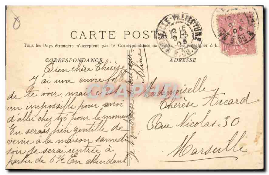 CPA Marseille La Porte d'Aix  — Verso