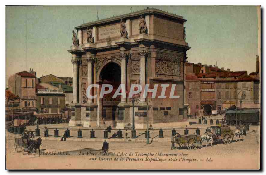CPA Marseille La Place d'Aix et l'Arc de Triomphe 