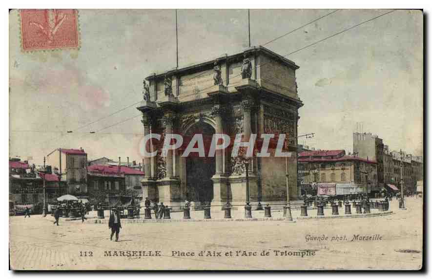 CPA Marseille Place d'Aix et l'Arc de Triomphe 
