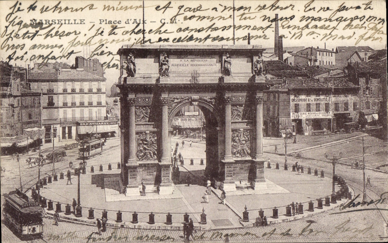 MARSEILLE — Place d'Aix — Arc de Triomphe de la République — éditeur : C.M. (C. M. / C. M. - C. M. - C. M.)