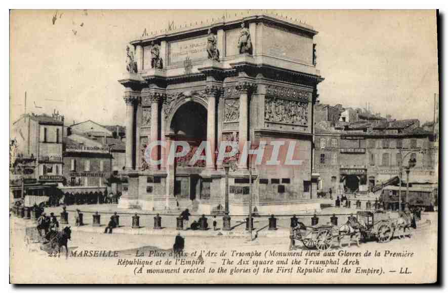CPA Marseille La Place d'Aix et l'Arc de Triomphe 
