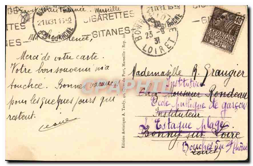 CPA Marseille Place Jules Guesde et Arc de Triomphe  — Rückseite