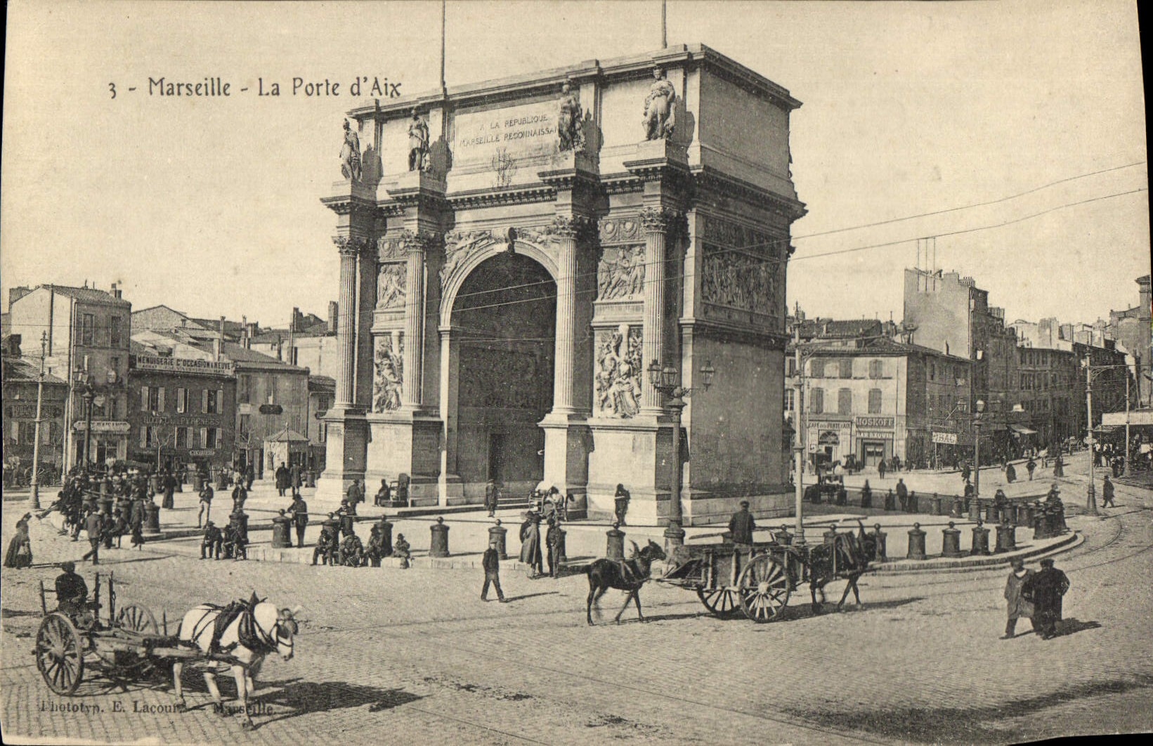 Marseille - Die Porte d'Aix — Triumphbogen mit Skulpturen, Verlag E. Lâcoun, n°3