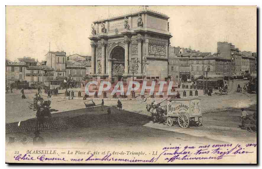 CPA Marseille La Place d'Aix et l'Arc de Triomphe 