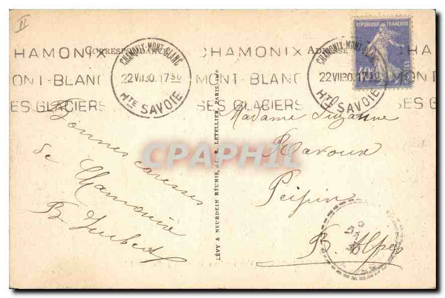 CPA Chamonix Vue generale et les Aiguilles  — Verso
