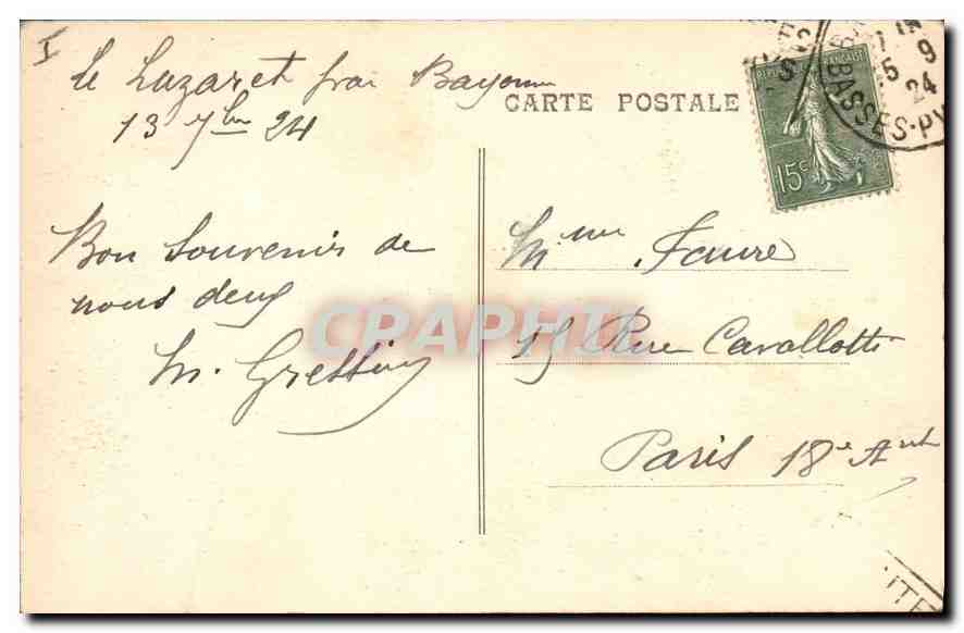 CPA Biarritz Dans les pins de la Chambre d'Amour  — Verso