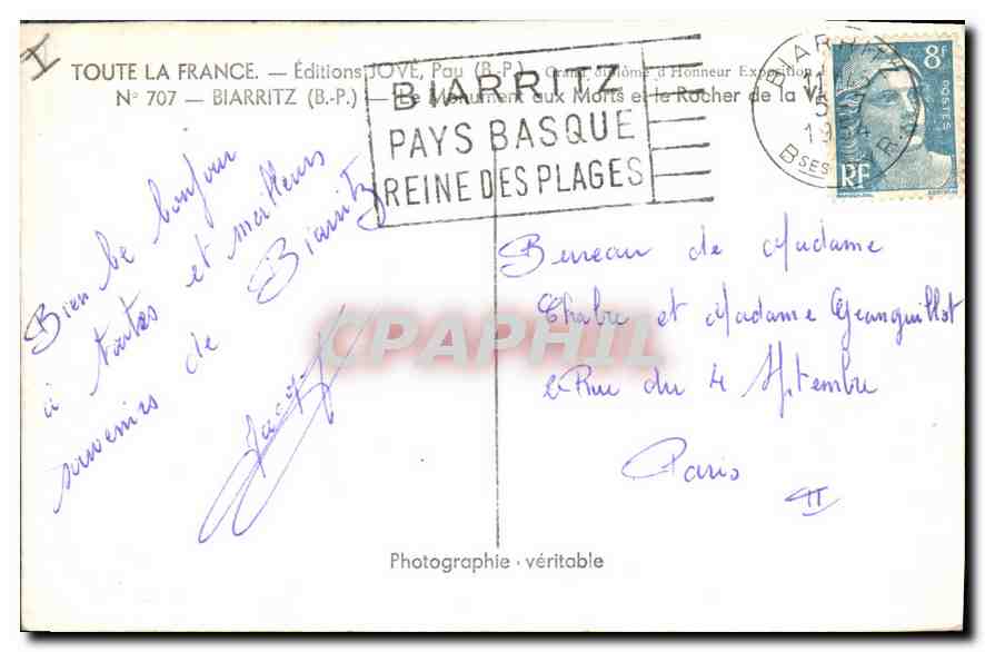 CPA Toute la France Biarritz  — Rückseite