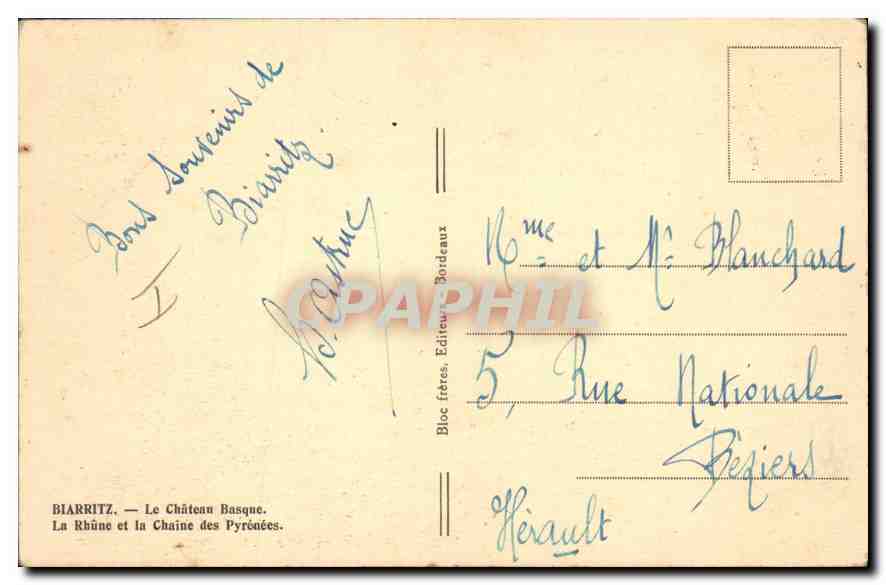 CPA Biarritz Le Chateau Basque  — Verso