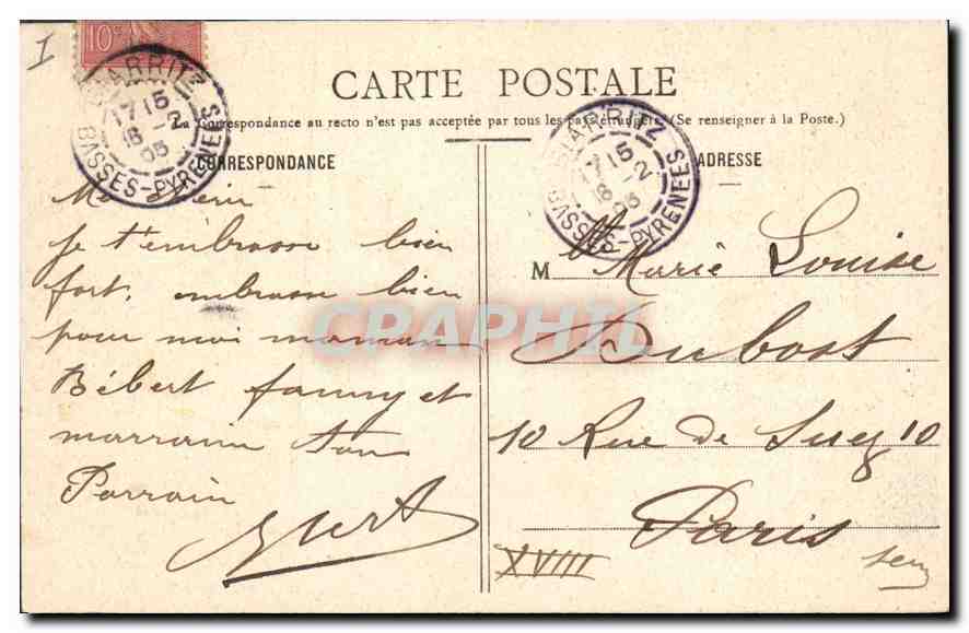 CPA Biarritz De la Cote des Basques  — Verso